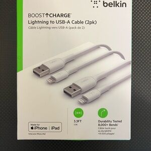 Belkin White Lightning to USB-A Cable (2-Pack)-New
